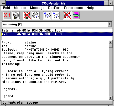 Figure: COOPerator's mail client