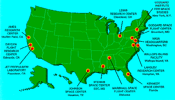 [Map of NASA Centers]