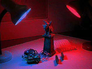 Blue and red lamps